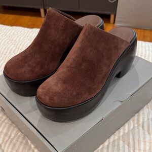Everlane Brown Suede Platform Clog Mules